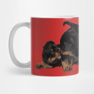 Rottweiler Puppies Playing Vector Isolated Mug